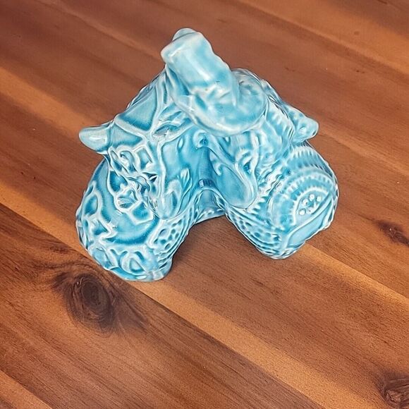 Ceramic Blue & White Decorative 2 Elephants‎ With Raised Trunks 6.5 " Figurine - Picture 2 of 9